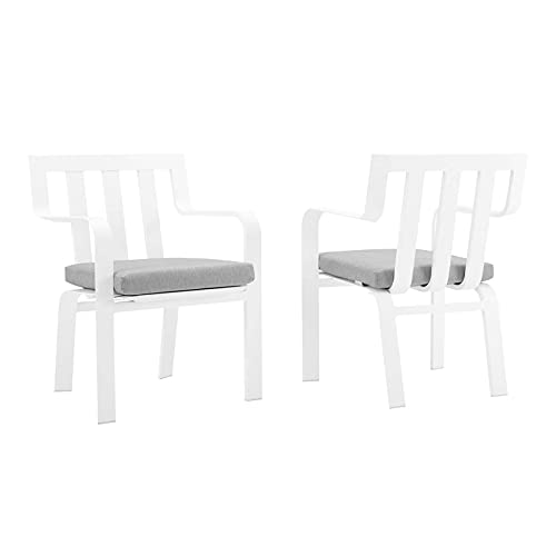 Modway Baxley Stackable Metal Patio Dining Armchair in White and Gray (Set of 2)