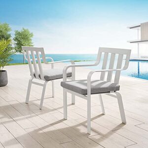 Modway Baxley Stackable Metal Patio Dining Armchair in White and Gray (Set of 2)