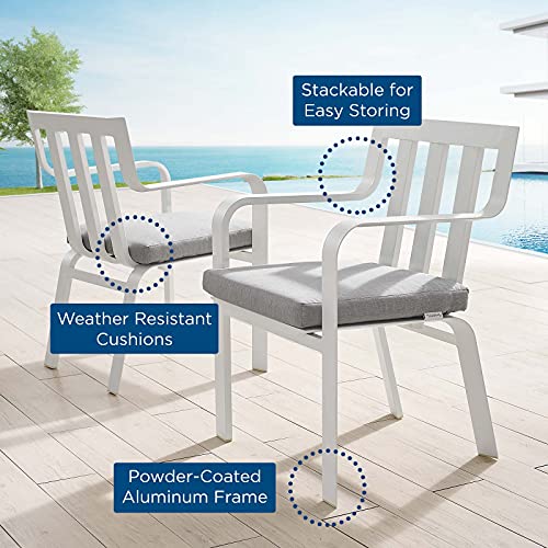 Modway Baxley Stackable Metal Patio Dining Armchair in White and Gray (Set of 2)