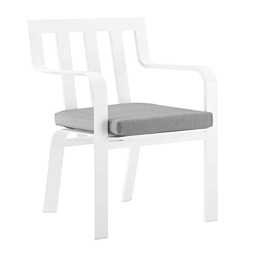 Modway Baxley Stackable Metal Patio Dining Armchair in White and Gray (Set of 2)