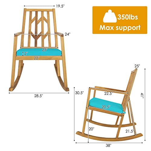 ZHYH Rocking Chair Acacia Arm Cushion Sofa Garden Deck Turquoise