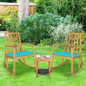 ZHYH Rocking Chair Acacia Arm Cushion Sofa Garden Deck Turquoise