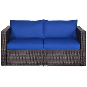 happygrill 2-pcs patio wicker corner sofa set, sectional sofa set with zippered cushions for backyard balcony patio garden poolside