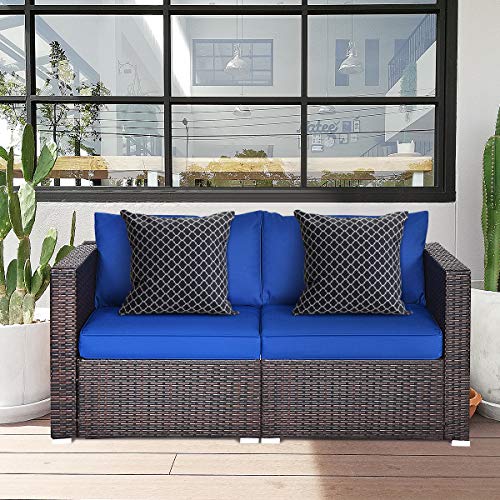 HAPPYGRILL 2-PCS Patio Wicker Corner Sofa Set, Sectional Sofa Set with Zippered Cushions for Backyard Balcony Patio Garden Poolside