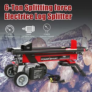 PowerSmart Log Splitter Electric, 6-Ton Hydraulic Log Splitter, 15 Amp Electric Log Splitter, Electric Wood Splitter, Horizontal Full Beam with Steel Wedge for Firewood Splitter Kindling Splitter