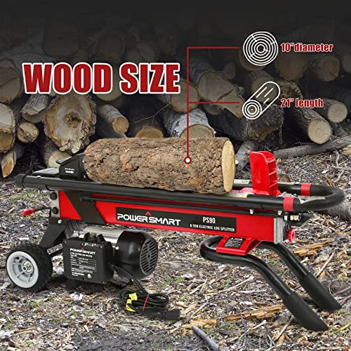 PowerSmart Log Splitter Electric, 6-Ton Hydraulic Log Splitter, 15 Amp Electric Log Splitter, Electric Wood Splitter, Horizontal Full Beam with Steel Wedge for Firewood Splitter Kindling Splitter