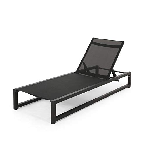 Christopher Knight Home Vivian Outdoor Aluminum Chaise Lounge with Mesh Seating, Black