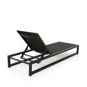 Christopher Knight Home Vivian Outdoor Aluminum Chaise Lounge with Mesh Seating, Black