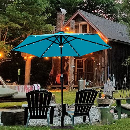 C-Hopetree 7.5 ft Outdoor Patio Market Table Umbrella with Solar LED Lights and Tilt, Aqua Blue