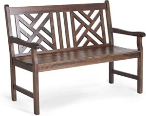 mfstudio outdoor acacia wood garden bench with backrest and armrest,2-person slatted seat bench patio furniture for porch,park,yard,weight capacity 600 lbs(brown)