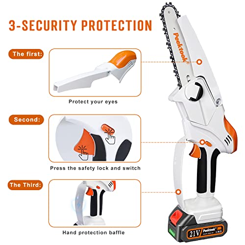 Mini Chainsaw Electric Cordless Chainsaw, Peektook Upgrated 6 Inch Chain Saw with 2 Battery and 2 Chains, Portable Mini Saw with Safety Lock and Strong Power Perfect for Trim Shrubs/Branches/Logging