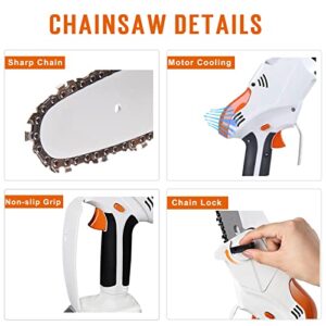 Mini Chainsaw Electric Cordless Chainsaw, Peektook Upgrated 6 Inch Chain Saw with 2 Battery and 2 Chains, Portable Mini Saw with Safety Lock and Strong Power Perfect for Trim Shrubs/Branches/Logging