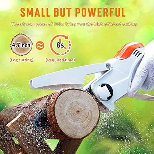 Mini Chainsaw Electric Cordless Chainsaw, Peektook Upgrated 6 Inch Chain Saw with 2 Battery and 2 Chains, Portable Mini Saw with Safety Lock and Strong Power Perfect for Trim Shrubs/Branches/Logging