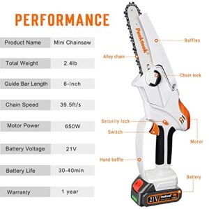 Mini Chainsaw Electric Cordless Chainsaw, Peektook Upgrated 6 Inch Chain Saw with 2 Battery and 2 Chains, Portable Mini Saw with Safety Lock and Strong Power Perfect for Trim Shrubs/Branches/Logging