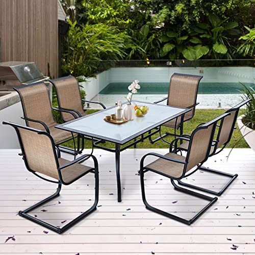 Tangkula 6 Pieces Patio Dining Chairs, Outdoor C Spring Motion Dining Chair Set w/Armrests & Neck Support, High Back Weather Resistant Steel Chairs w/Breathable Fabric for Pool, Lawn, Backyard