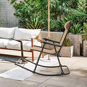 ZHYH Patio Camping Rocking Chair Folding Rocking Chair Footrest Outdoor Beige