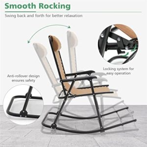 ZHYH Patio Camping Rocking Chair Folding Rocking Chair Footrest Outdoor Beige