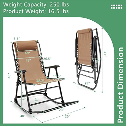 ZHYH Patio Camping Rocking Chair Folding Rocking Chair Footrest Outdoor Beige