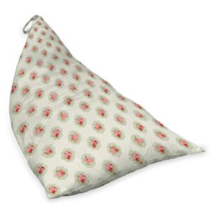 Lunarable Shabby Flora Lounger Chair Bag, Polka Dotted Background with Romantic English Roses Love Affection, High Capacity Storage with Handle Container, Lounger Size, Pale Green Rose Red