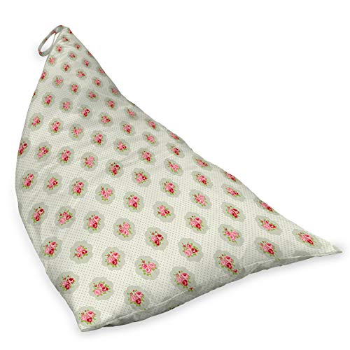 Lunarable Shabby Flora Lounger Chair Bag, Polka Dotted Background with Romantic English Roses Love Affection, High Capacity Storage with Handle Container, Lounger Size, Pale Green Rose Red