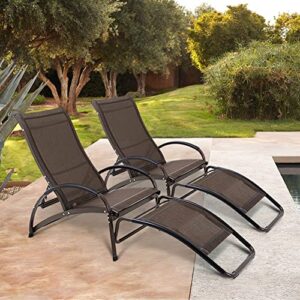 crestlive products aluminum outdoor folding reclining rocking chaise lounge chair, adjustable portable sun tanning lounger, all weather in brown finish for lawn, patio, deck, poolside (2 pcs brown)