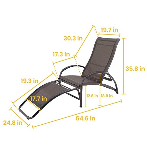 Crestlive Products Aluminum Outdoor Folding Reclining Rocking Chaise Lounge Chair, Adjustable Portable Sun Tanning Lounger, All Weather in Brown Finish for Lawn, Patio, Deck, Poolside (2 PCS Brown)