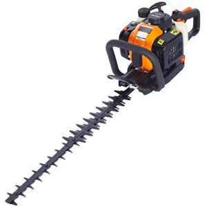 26cc 2-cycle gas powered hedge trimmer, 24inch double sided blade recoil gasoline trim blade, orange & black