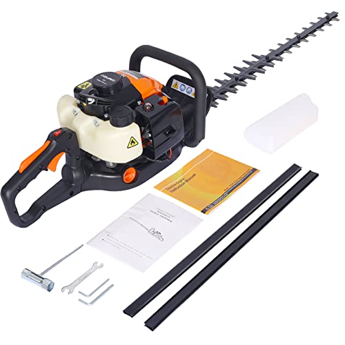 26cc 2-Cycle Gas Powered Hedge Trimmer, 24inch Double Sided Blade Recoil Gasoline Trim Blade, Orange & Black