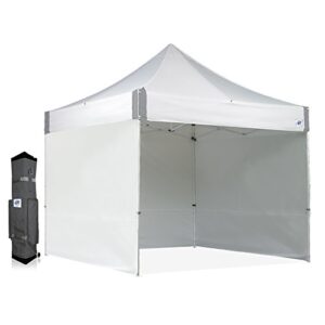 e-z up es100s instant commercial canopy, 10′ x 10′ with 3 sidewalls, 1 mid-zip sidewall and wide-trax roller bag, white