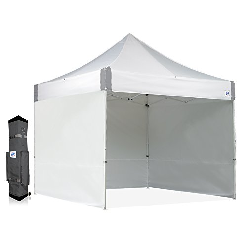 E-Z UP ES100S Instant Commercial Canopy, 10' x 10' with 3 Sidewalls, 1 Mid-Zip Sidewall and Wide-Trax Roller Bag, White