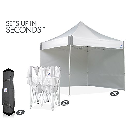 E-Z UP ES100S Instant Commercial Canopy, 10' x 10' with 3 Sidewalls, 1 Mid-Zip Sidewall and Wide-Trax Roller Bag, White