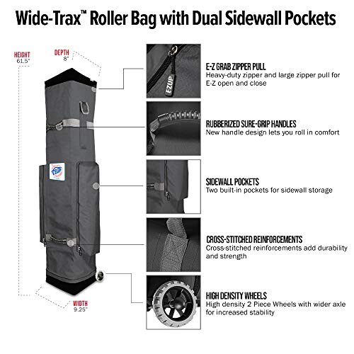 E-Z UP ES100S Instant Commercial Canopy, 10' x 10' with 3 Sidewalls, 1 Mid-Zip Sidewall and Wide-Trax Roller Bag, White