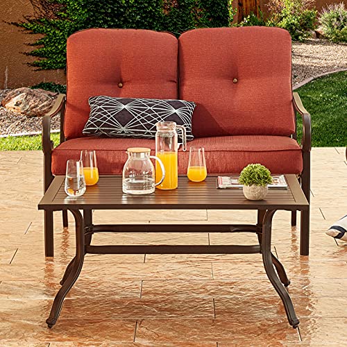 PatioFestival Patio Loveseat Bench 2-Person 6.3 Inch Cushioned Outdoor Sofa with Coffee Table All Weather Steel Frame