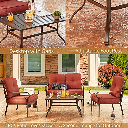 PatioFestival Patio Loveseat Bench 2-Person 6.3 Inch Cushioned Outdoor Sofa with Coffee Table All Weather Steel Frame