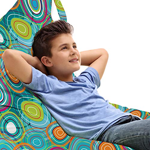 Lunarable Retro Lounger Chair Bag, Bulls Eye Pattern Inspired Circular Shapes of Many Colors Abstract Art Illustration, High Capacity Storage with Handle Container, Lounger Size, Multicolor