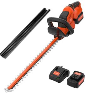 paxcess cordless hedge trimmer 22 inch 20v dual-action blade bush trimmer, 4.0ah battery & fast charger, 180° rotatable handle, 3/4″ max. cutting diameter, anti-collision head, safety double switch
