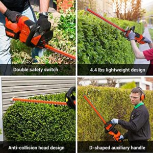 PAXCESS Cordless Hedge Trimmer 22 Inch 20V Dual-Action Blade Bush Trimmer, 4.0Ah Battery & Fast Charger, 180° Rotatable Handle, 3/4" MAX. Cutting Diameter, Anti-Collision Head, Safety Double Switch