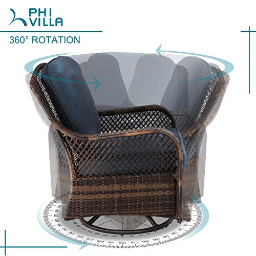 PHI VILLA Oversized Outdoor Swivel Rocker Patio Chairs Set 3 Piece with 1 Table and 2 Heavy-Duty Rocking & Swivel Chairs Support 350lbs Rattan Navy Blue Outdoor Furniture Patio Conversation Set