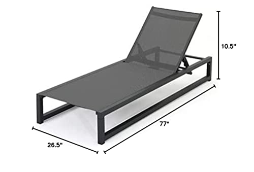 Christopher Knight Home Modesta Outdoor Aluminum Framed Chaise Lounge with Mesh Body, Black Finish / Grey Mesh