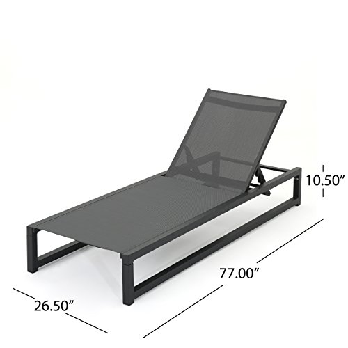 Christopher Knight Home Modesta Outdoor Aluminum Framed Chaise Lounge with Mesh Body, Black Finish / Grey Mesh