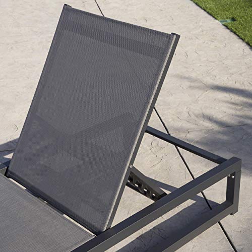 Christopher Knight Home Modesta Outdoor Aluminum Framed Chaise Lounge with Mesh Body, Black Finish / Grey Mesh