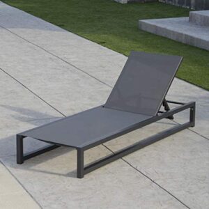 Christopher Knight Home Modesta Outdoor Aluminum Framed Chaise Lounge with Mesh Body, Black Finish / Grey Mesh