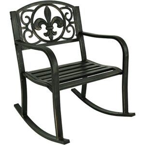 Sunnydaze Outdoor Rocking Chair - Durable Cast Iron and Steel Construction - Traditional Fleur-de-Lis Design - Outside Front Porch Furniture - Perfect Chair for Patio, Deck, Backyard or Garden