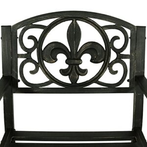 Sunnydaze Outdoor Rocking Chair - Durable Cast Iron and Steel Construction - Traditional Fleur-de-Lis Design - Outside Front Porch Furniture - Perfect Chair for Patio, Deck, Backyard or Garden