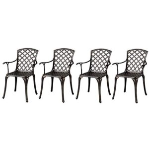 yaheetech aluminum arm dining chairs set of 4, outdoor patio bistro dining set with hollow design of back, metal chairs for garden yard deck, bronze