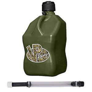 vp racing fuels 5 gallon square motorsport utility container camo w/ 14 inch deluxe filler hose close-trimmed cap and neck for tight seal