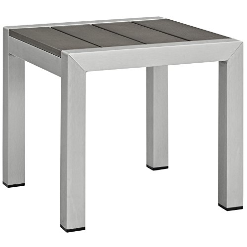 Modway Shore Aluminum Outdoor Patio Two Chaise Lounge Chair and Side End Table in Silver Gray