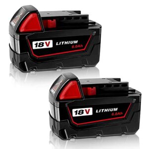 【2-pack 18v 6.0ah】lithium replacement battery compatible with milwaukee 18v battery for m18 battery 48-11-1820 48-11-1850 48-11-1815 48-11-1852 48-11-1822 48-11-1828 48-11-10 48-11-1811 48-11-1840