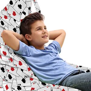 lunarable poker lounger chair bag, scattered aces of spades and hearts winning hand design graphic illustration, high capacity storage with handle container, lounger size, red black white