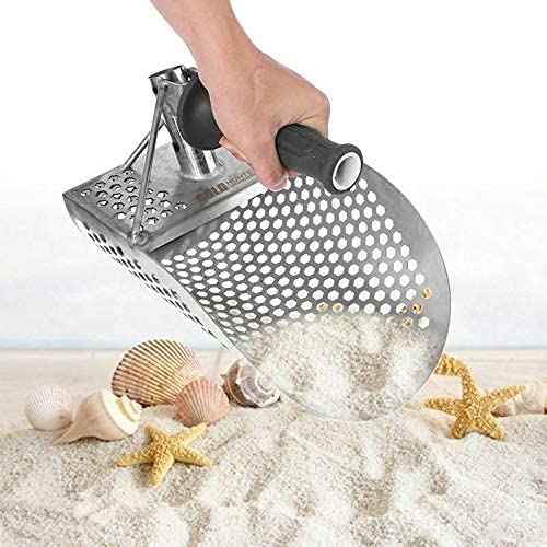 YtotY Beach Sand Scoop with Handle, Metal Detecting Tool,Beach Underwater Treasure Hunting, Stainless Steel Water Metal Detecting Tool Digging Shovel Fast Sifting Metal Detector…